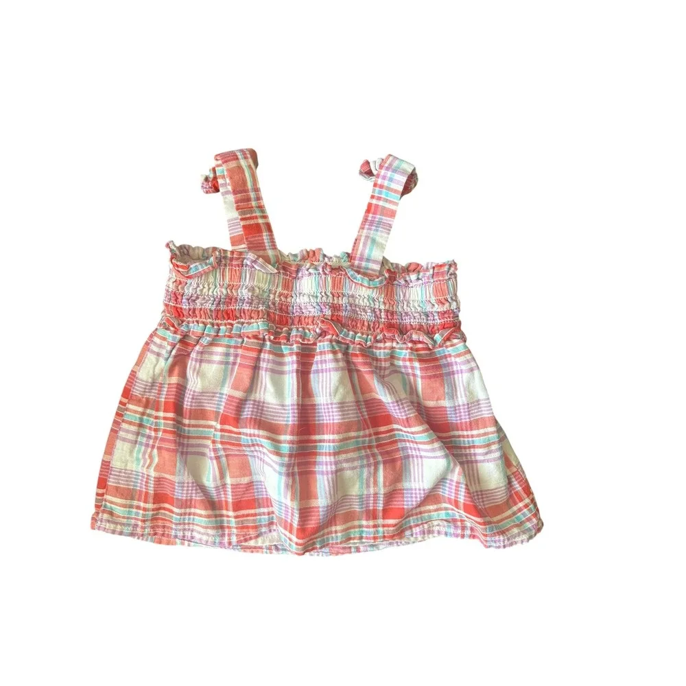 Cat & Jack Girls 18M Plaid Smocked Tank Top Pink Purple Sleeveless Cotton